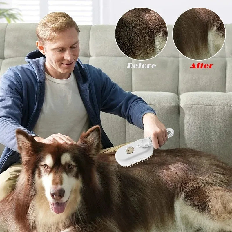 Elektrische 3-in-1 Dampfpflegebürste für Haustiere - PelzFrisch