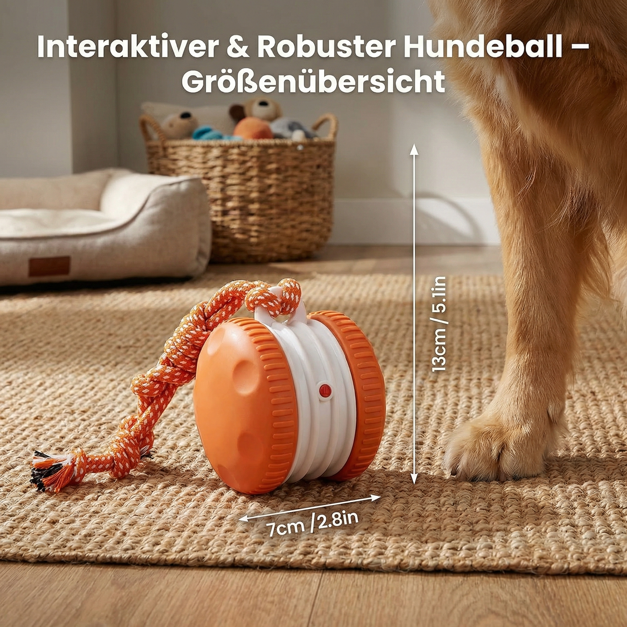 Interaktiver & Robuster Hundeball – Bewegungsspielzeug mit Zugseil in Hundefarben