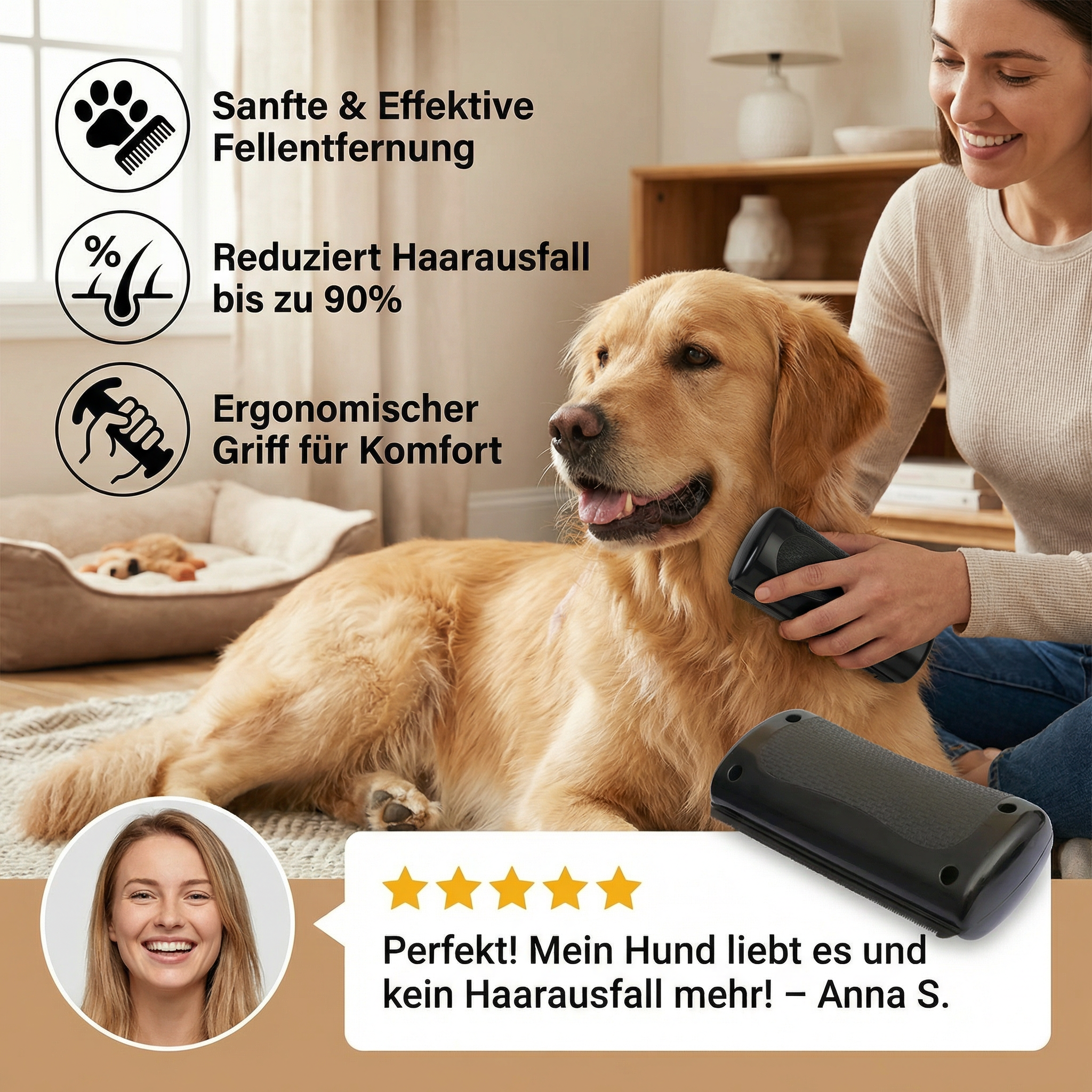 Professionelle Unterfellbürste für Haustiere – Effektiver Fellentferner mit ergonomischem Griff