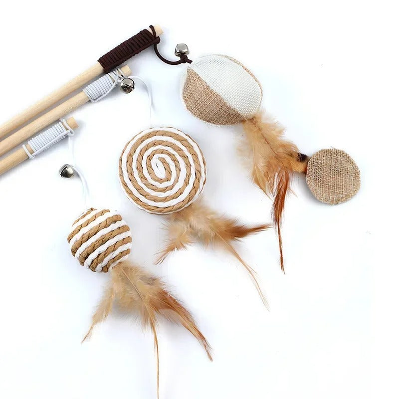 Buntes Zauberstab Katzenspielzeug mit Holzgriff