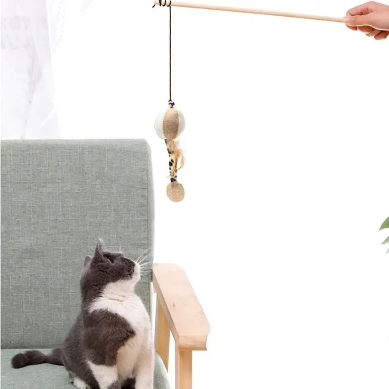 Buntes Zauberstab Katzenspielzeug mit Holzgriff